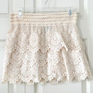 M Cream Boho Layered Mini Skirt